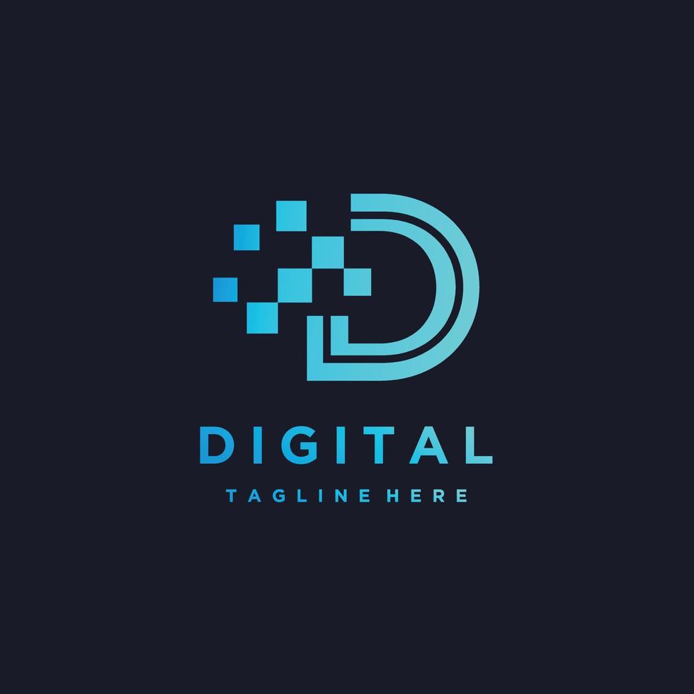 Brief Initiale d Pixel Digital Logo Design Symbol Vektor Vorlage