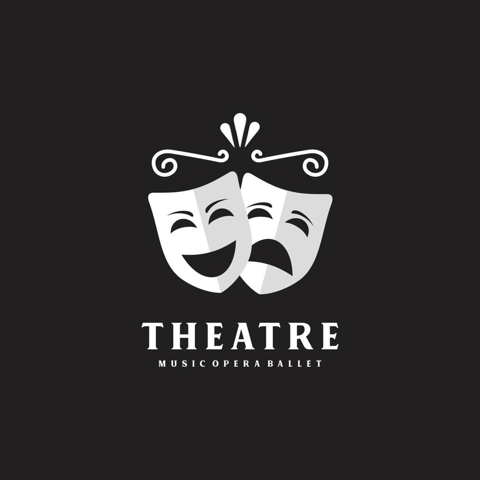 komedi och tragedi teater- masker. teater eller drama skola logotyp design symbol vektor