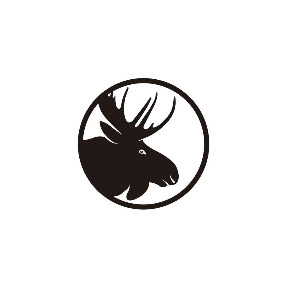 älg hjorthorn huvud cirkel silhuett enkel logotyp design mall vektor ikon illustration