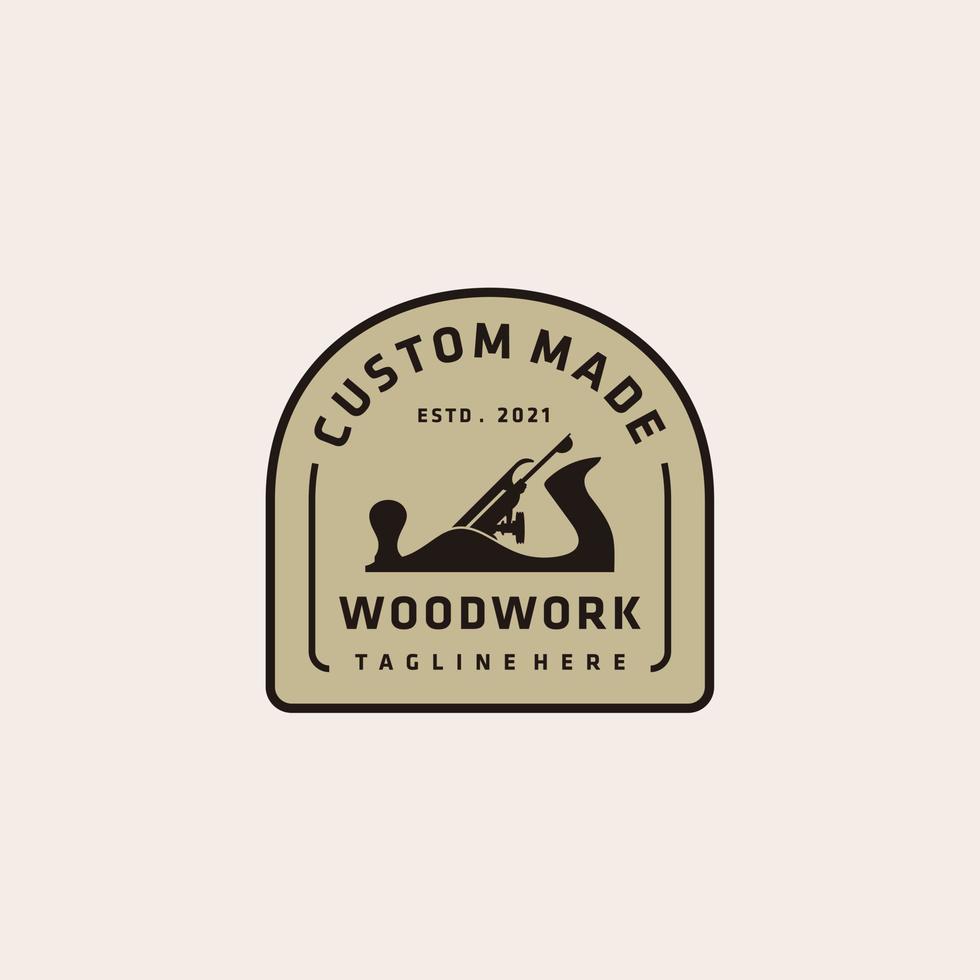 träslöjd sågverk snickeri emblem årgång logotyp design vektor illustration