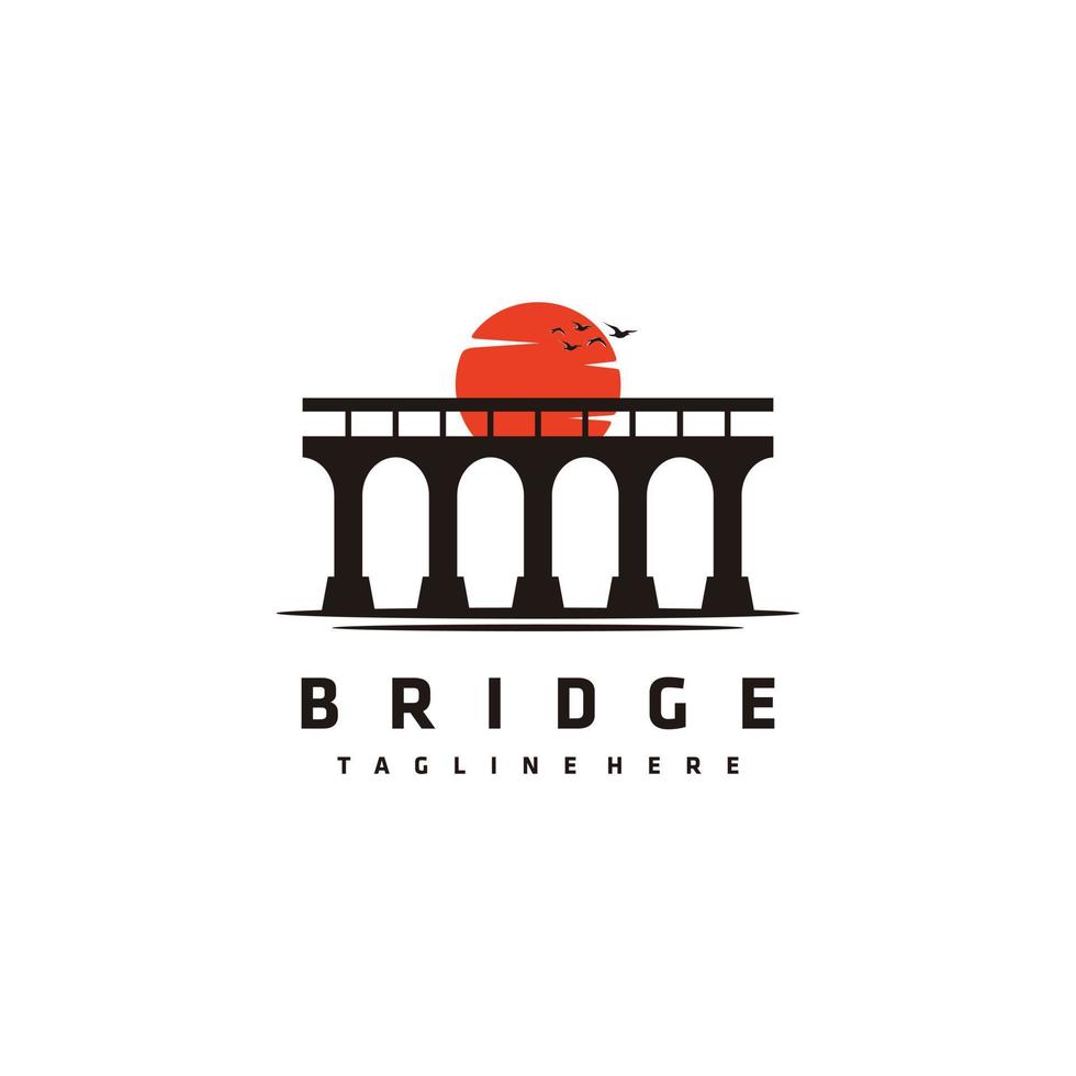bro silhuett logotyp design på bakgrund solnedgång och flyga fågel inspiration vektor