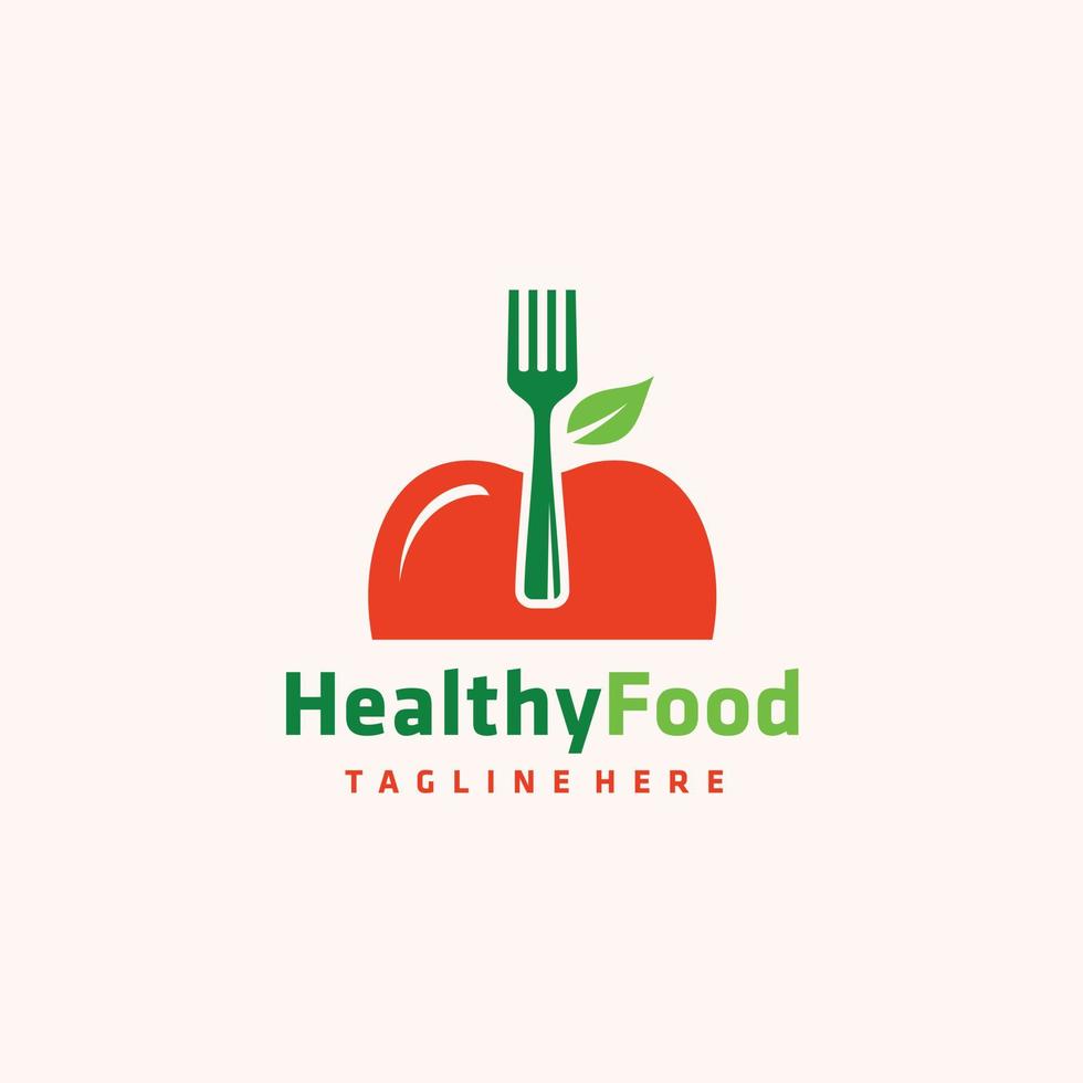 friska mat äpple och gaffel logotyp design för restaurang vektor