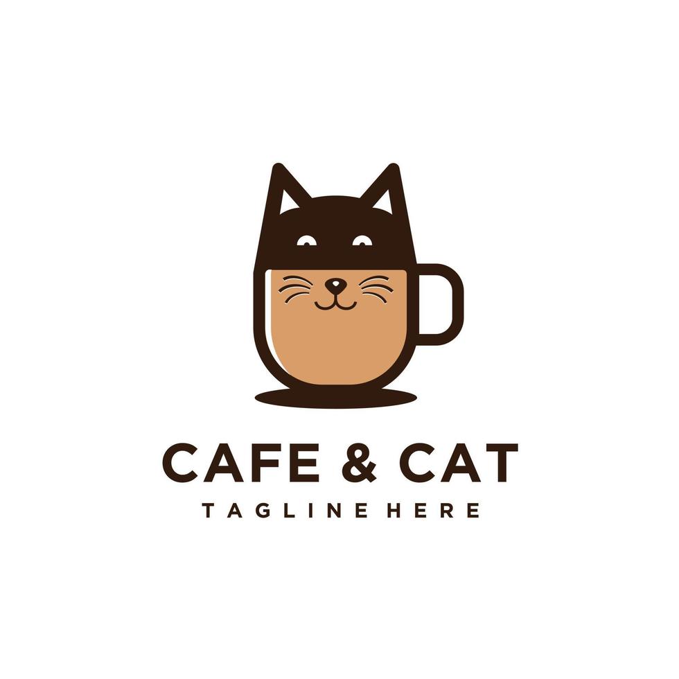 kaffe kopp med katt Kafé logotyp design vektor