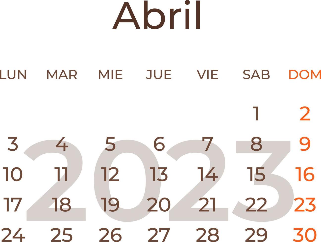 kalender månad april i spanska 2023. vektor
