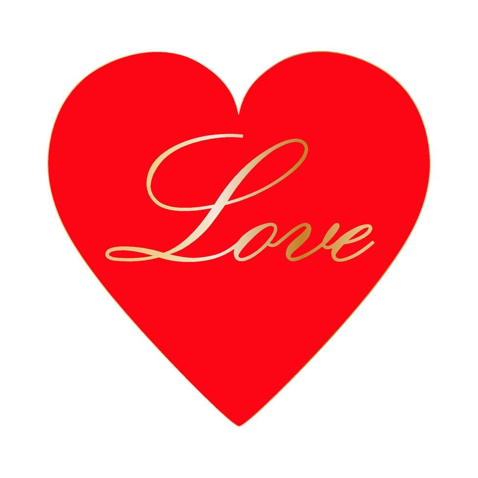 Lycklig hjärtans dag. stor röd hjärta med guld text kärlek. vektor
