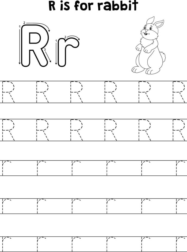 kanin djur- spårande brev ABC färg sida r vektor