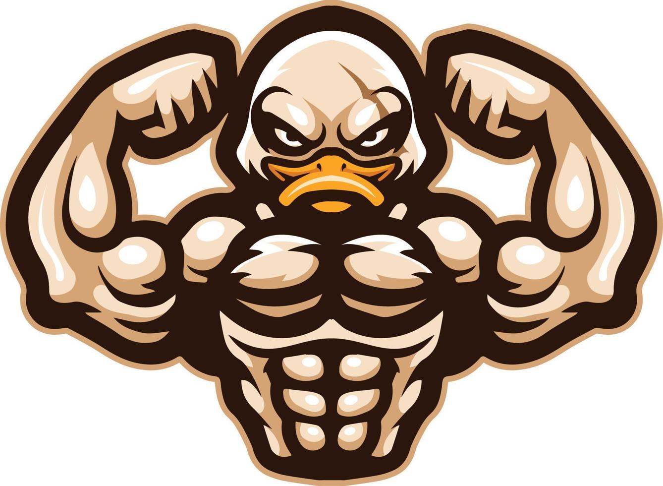 Karikatur Ente Maskottchen mit Muskel Körper vektor