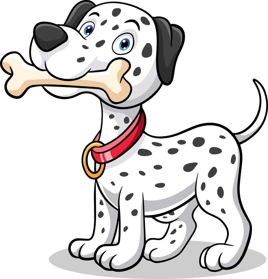 tecknad serie dalmatian hund innehav en ben i dess mun vektor