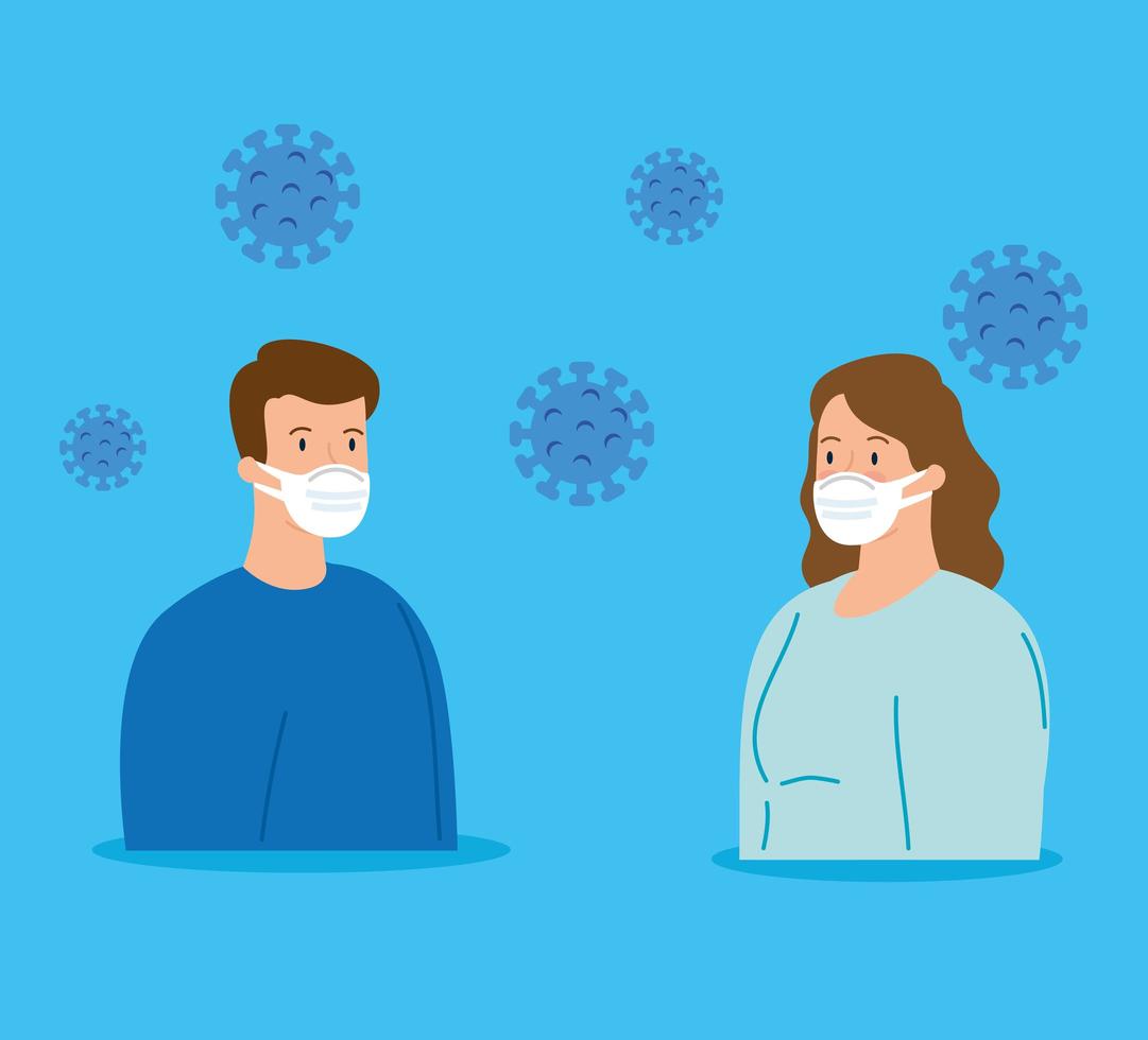 Coronavirus-Kampagne zur sozialen Distanzierung mit Personen, die Gesichtsmasken tragen vektor