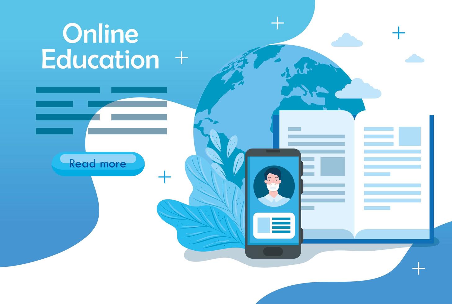 online utbildningsteknologi banner mall med smartphone och ikoner vektor