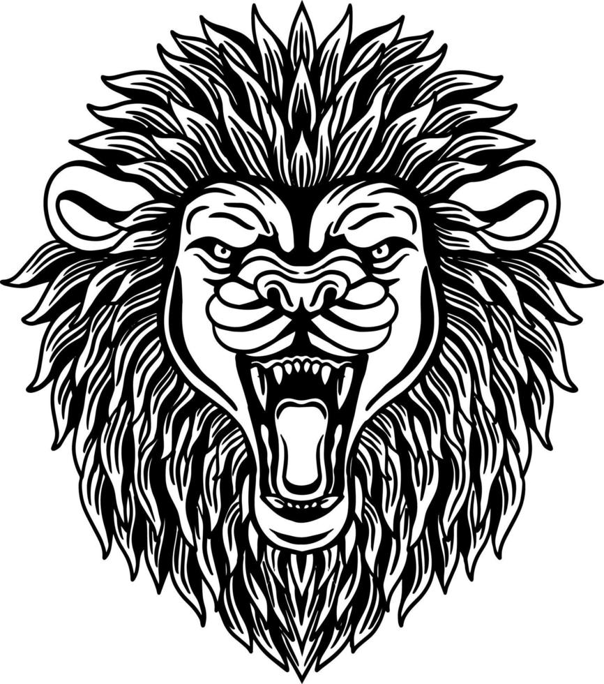 svart och vit lejon huvud rytande vektor