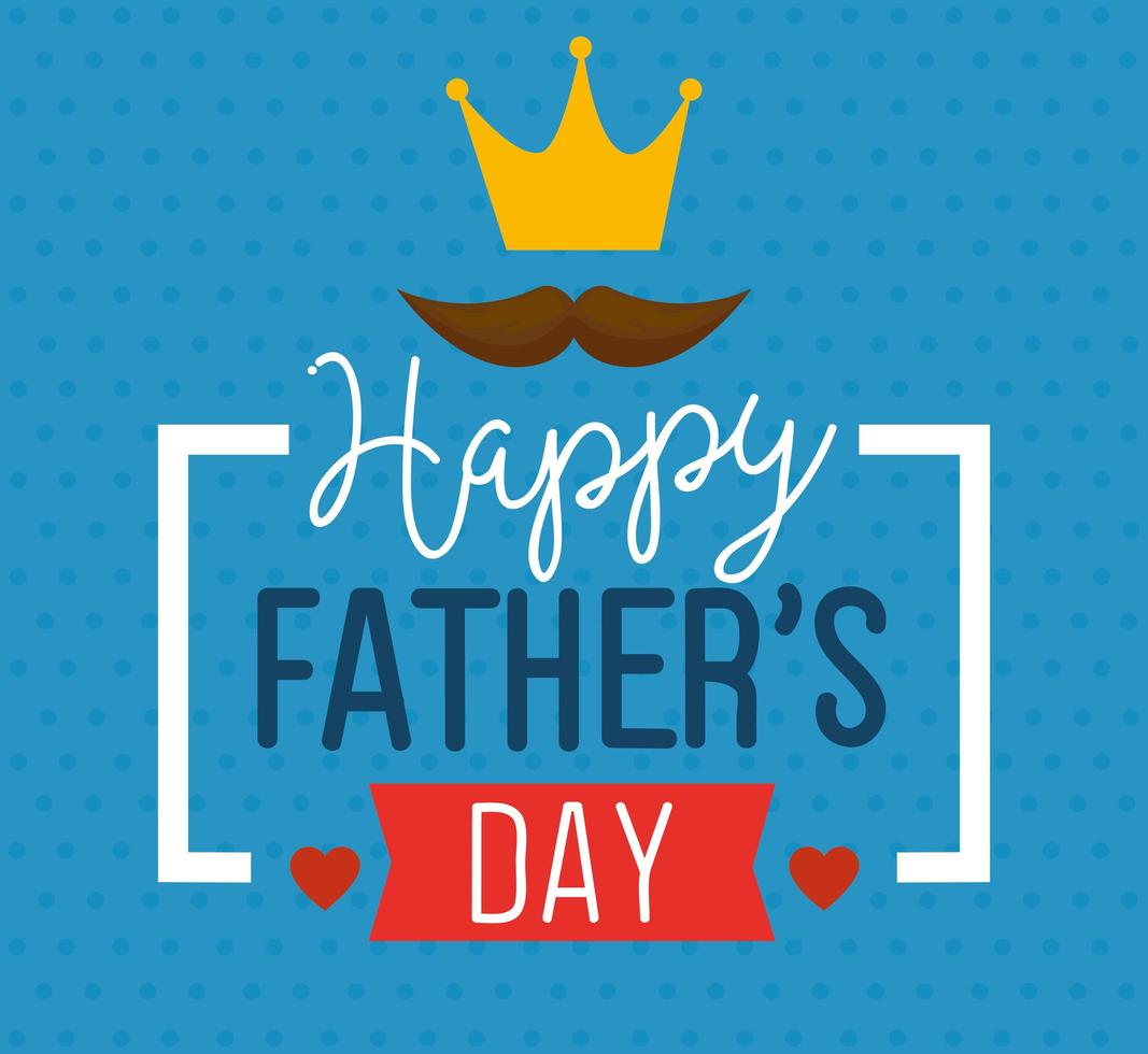 lycklig fäder dag kort med kung krona och mustasch dekoration vektor