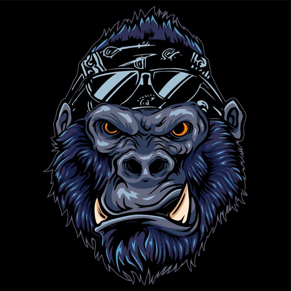 tecknad serie arg gorilla huvud bär solglasögon vektor