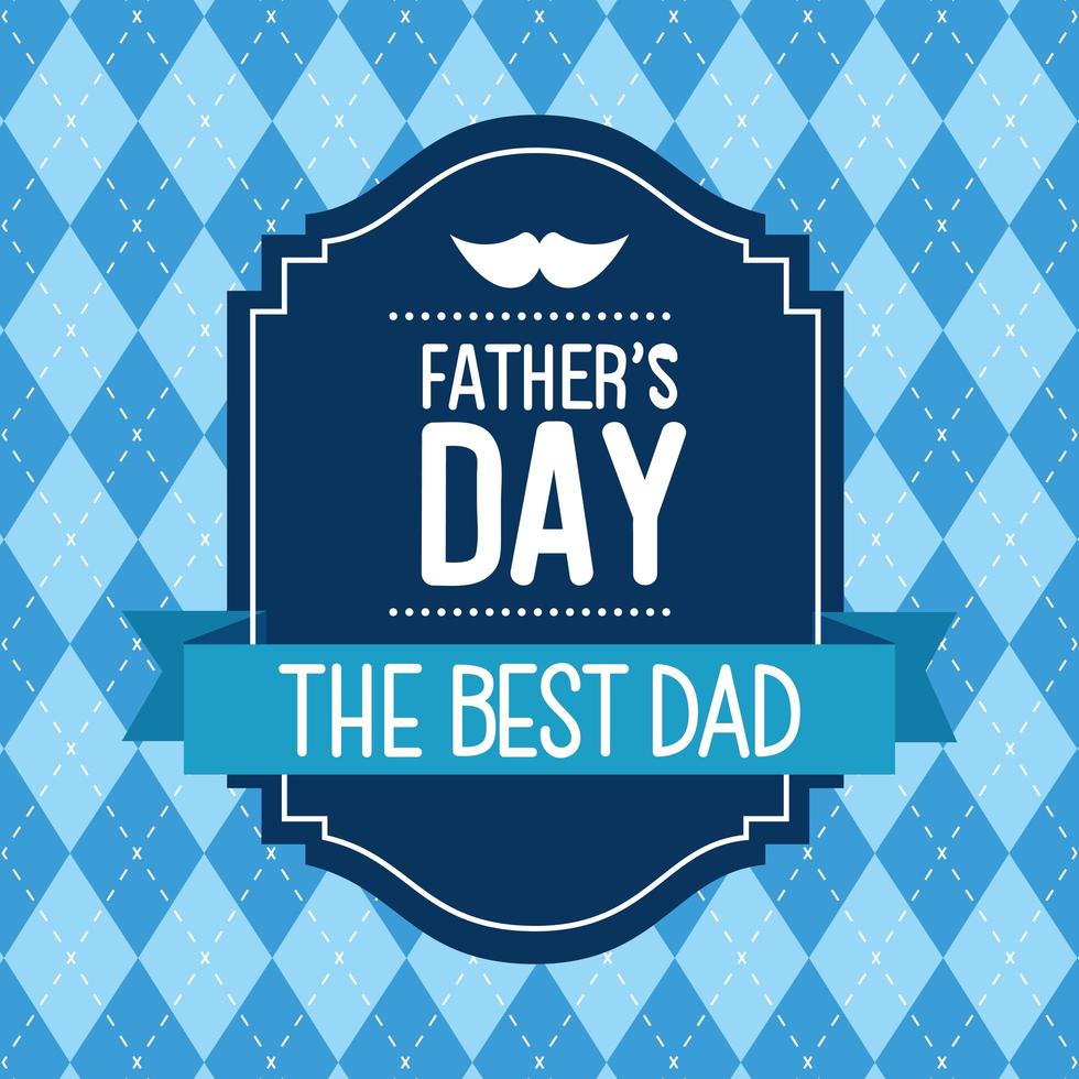 lycklig fäder dag kort med mustasch och band dekoration vektor