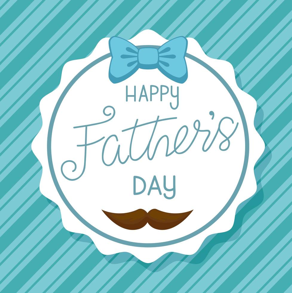 glückliche Vatertagskarte mit Schleifenband und Schnurrbart in einem runden Rahmen vektor
