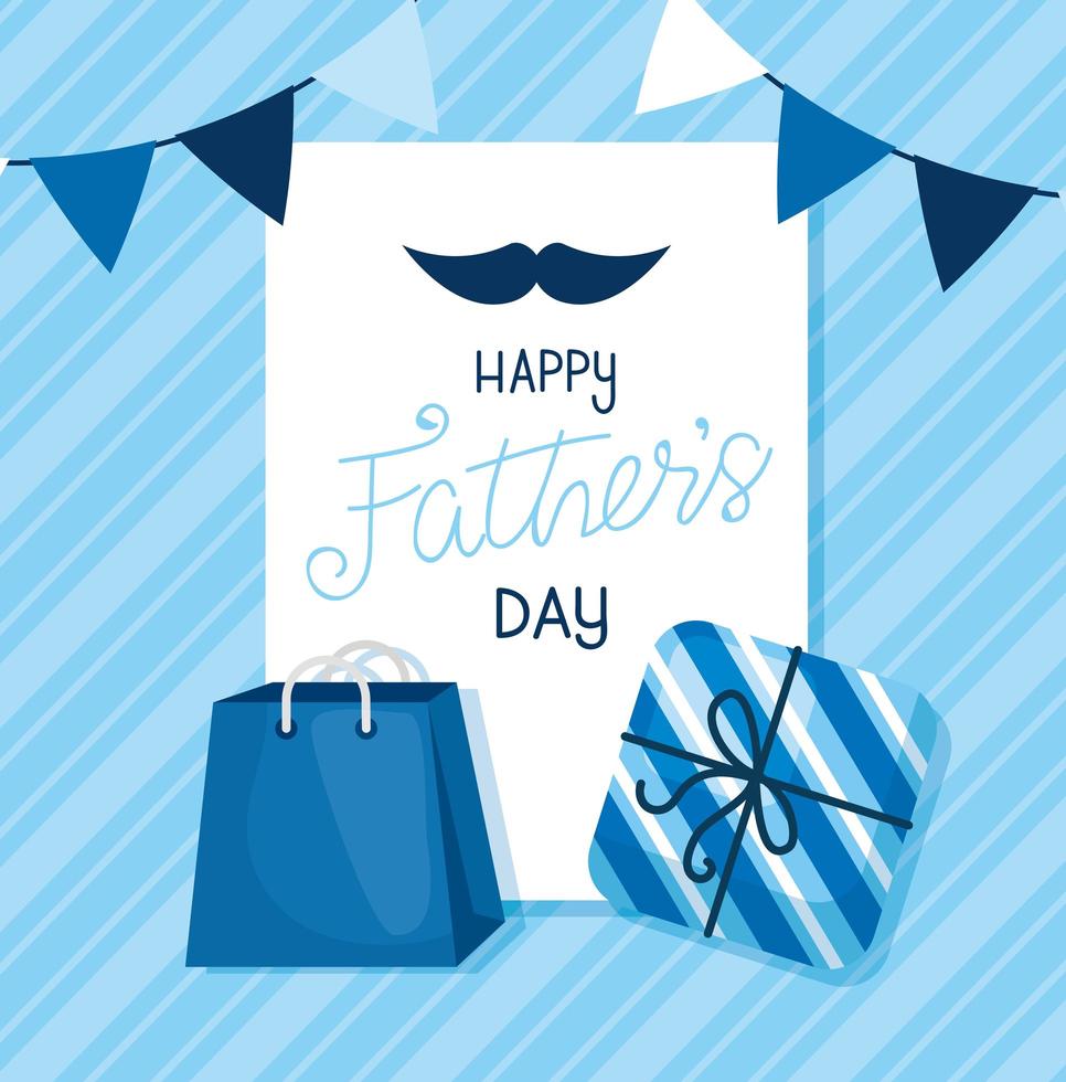 lycklig fäder dag kort med kransar hängande och dekoration vektor