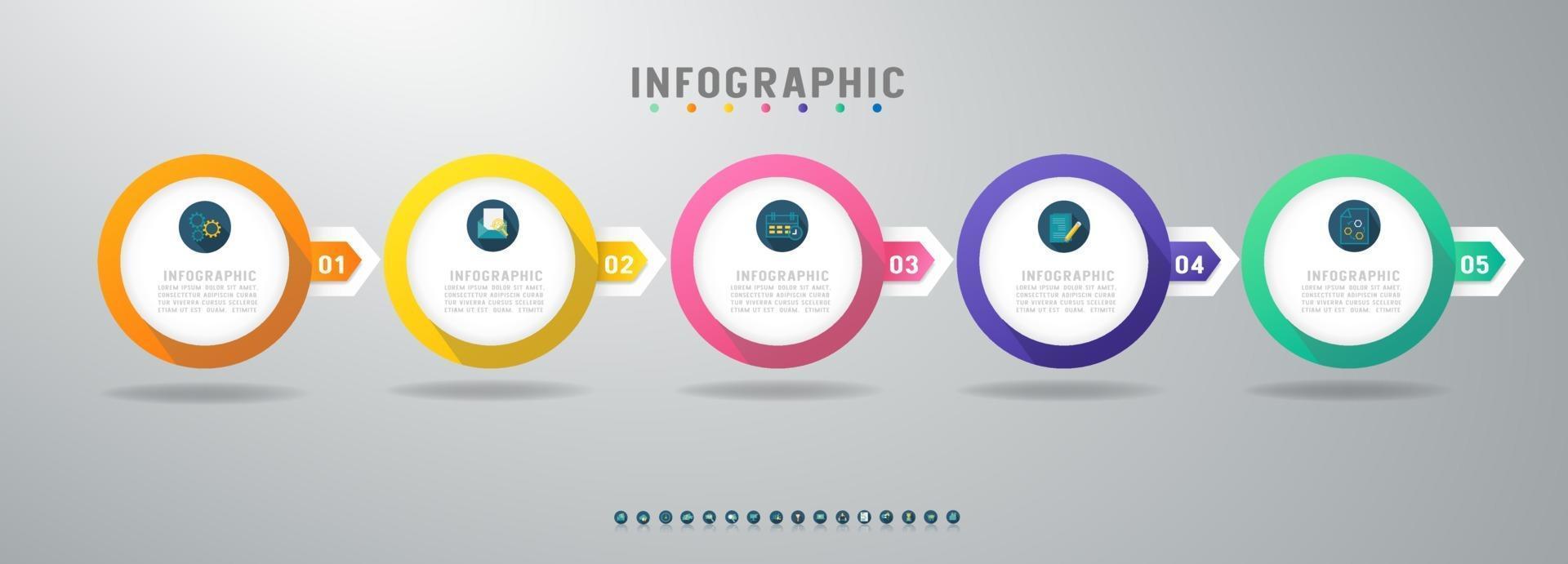 kreatives Konzept für Prozessdiagramm Infografik mit 5 Symbolen vektor