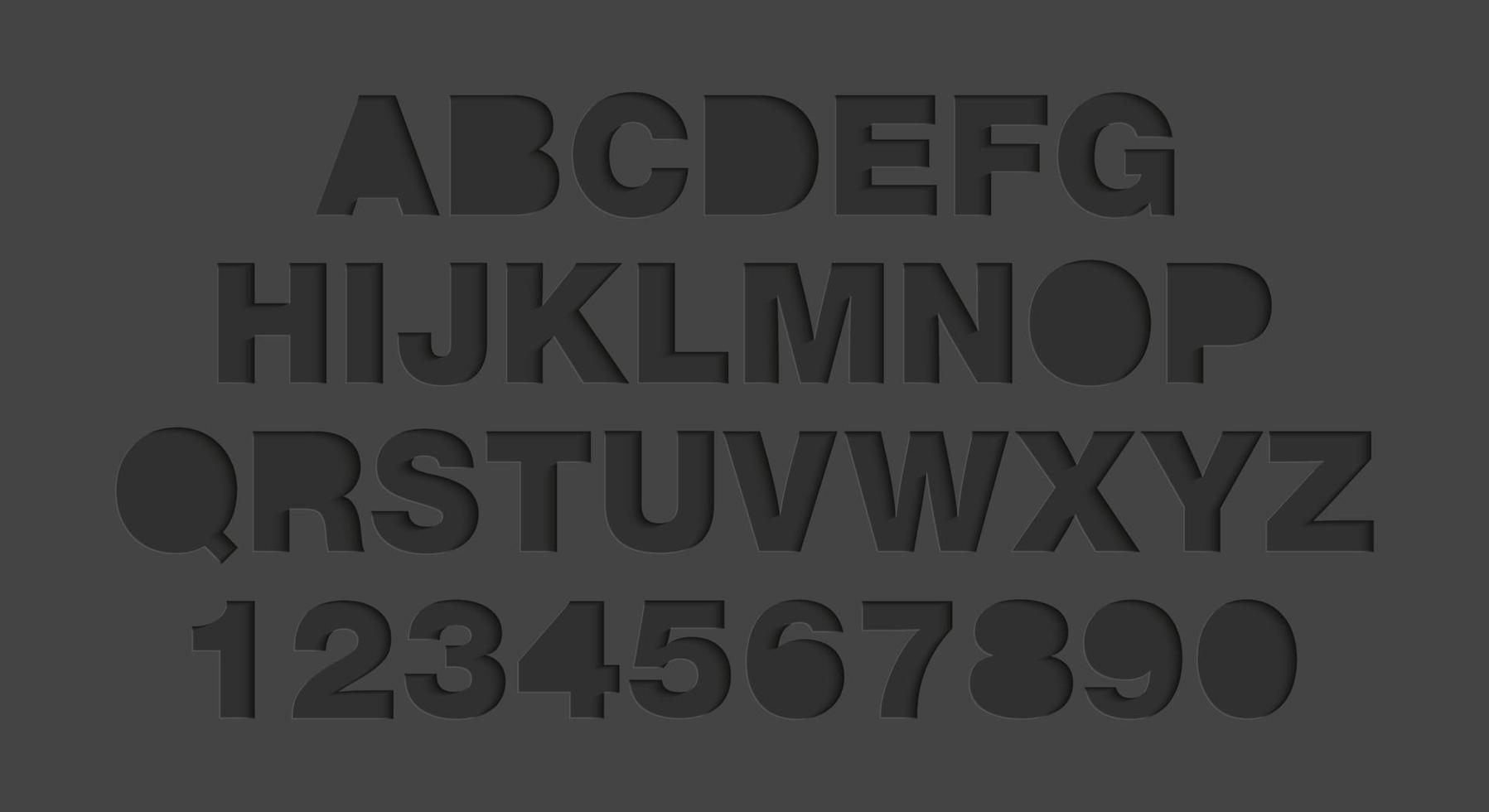 vektor hantverk papper skära svart former font. papper konst stil alfabet och tal, typografi ABC brev design. 3d tecken isolerat, origami typsnitt för logotyp. skära ut förbi sax från papper.
