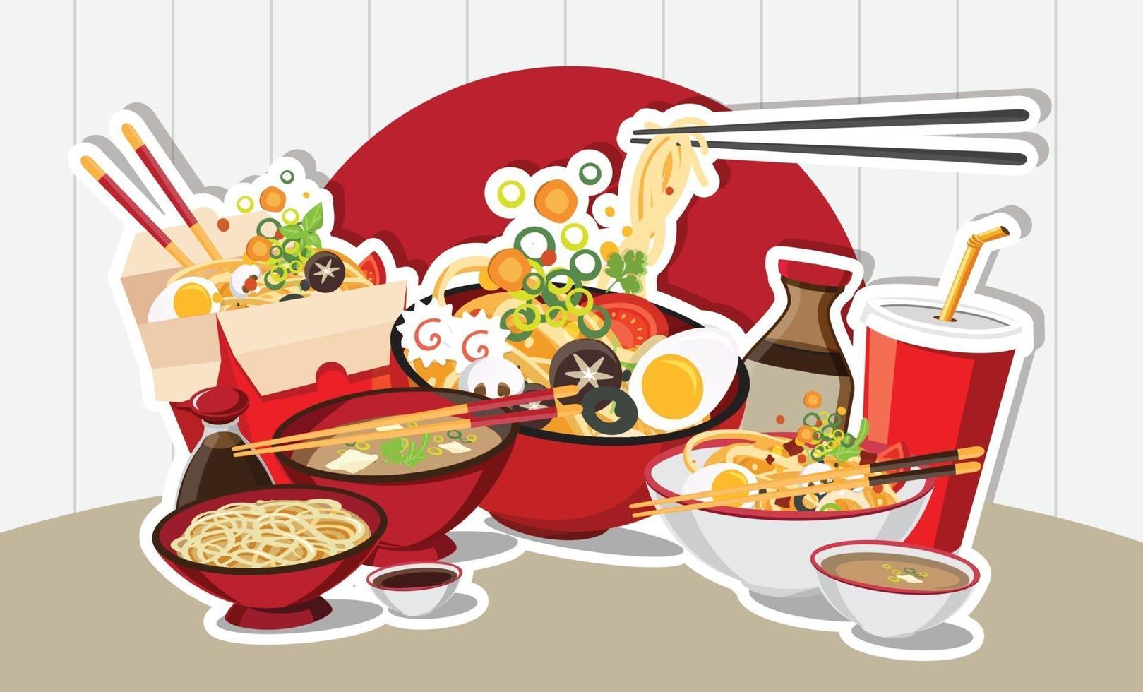 kinesisk mat, japansk ramen asiatisk matdesign vektor