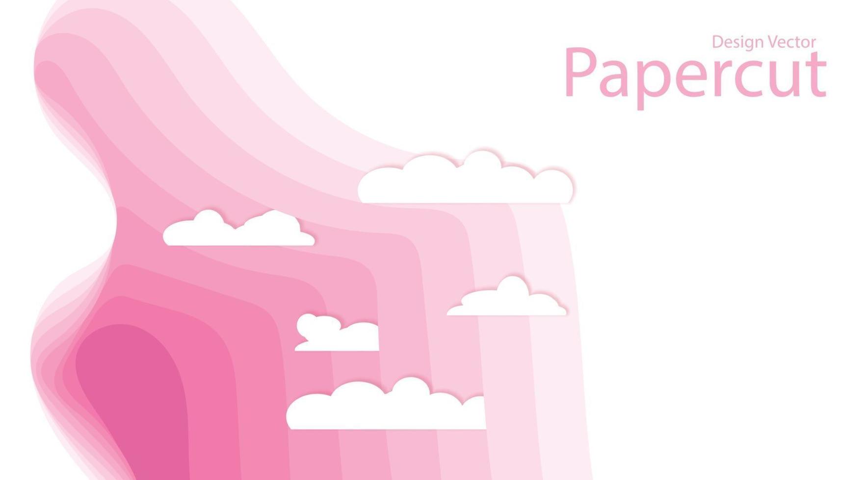 abstrakter rosa Wellenhintergrund mit Wolken. Papierschnittart-Vektorentwurfsillustration. vektor