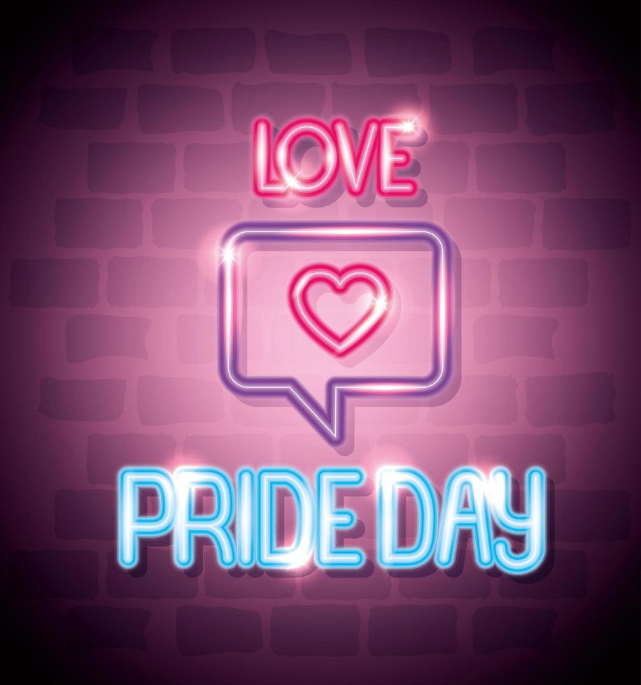 pride day neonljus med pratbubblan och hjärtat vektor
