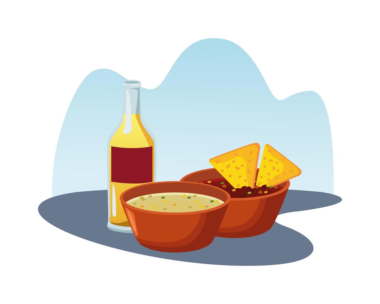 mexikanska nachos och refried bönor med tequila vektor