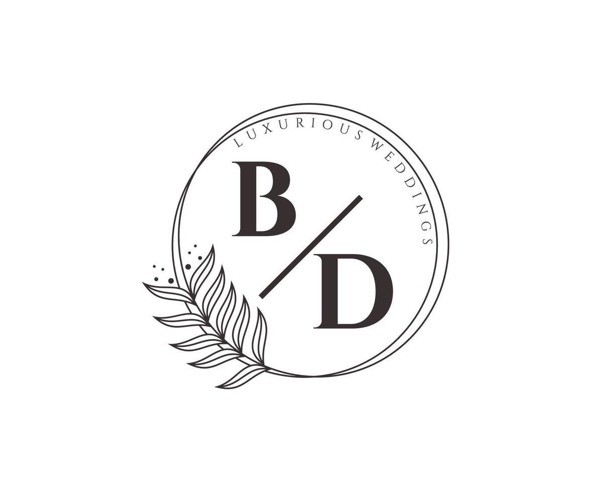 bd initialer brev bröllop monogram logotyper mall, hand dragen modern minimalistisk och blommig mallar för inbjudan kort, spara de datum, elegant identitet. vektor