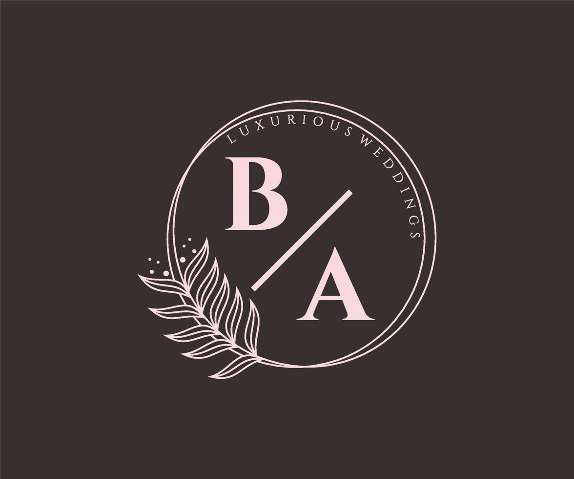 ba initialer brev bröllop monogram logotyper mall, hand dragen modern minimalistisk och blommig mallar för inbjudan kort, spara de datum, elegant identitet. vektor