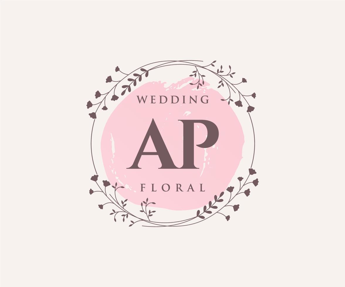 ap Initialen Brief Hochzeit Monogramm Logos Vorlage, handgezeichnete moderne minimalistische und florale Vorlagen für Einladungskarten, Datum speichern, elegante Identität. vektor