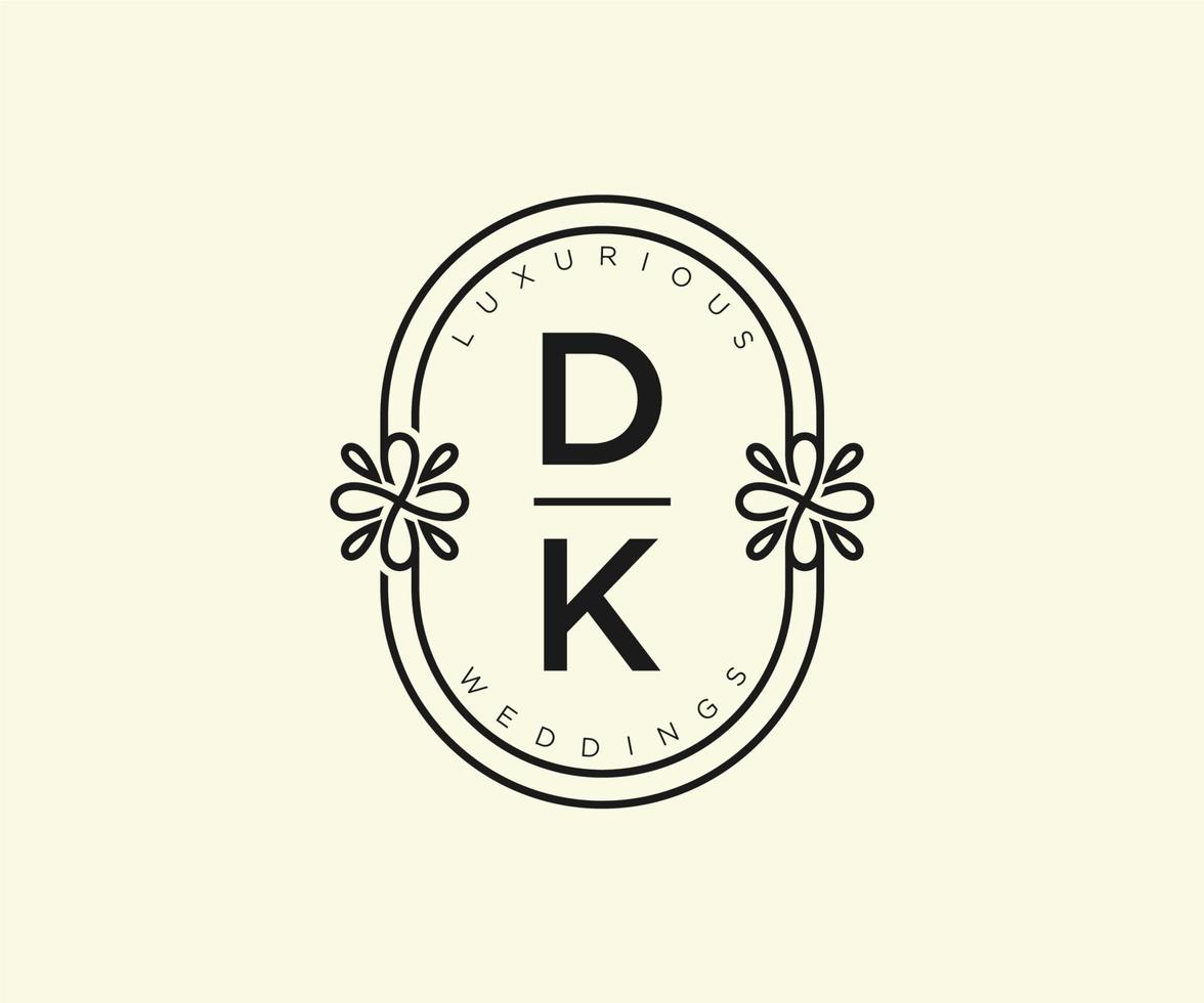 dk initialer brev bröllop monogram logotyper mall, hand dragen modern minimalistisk och blommig mallar för inbjudan kort, spara de datum, elegant identitet. vektor