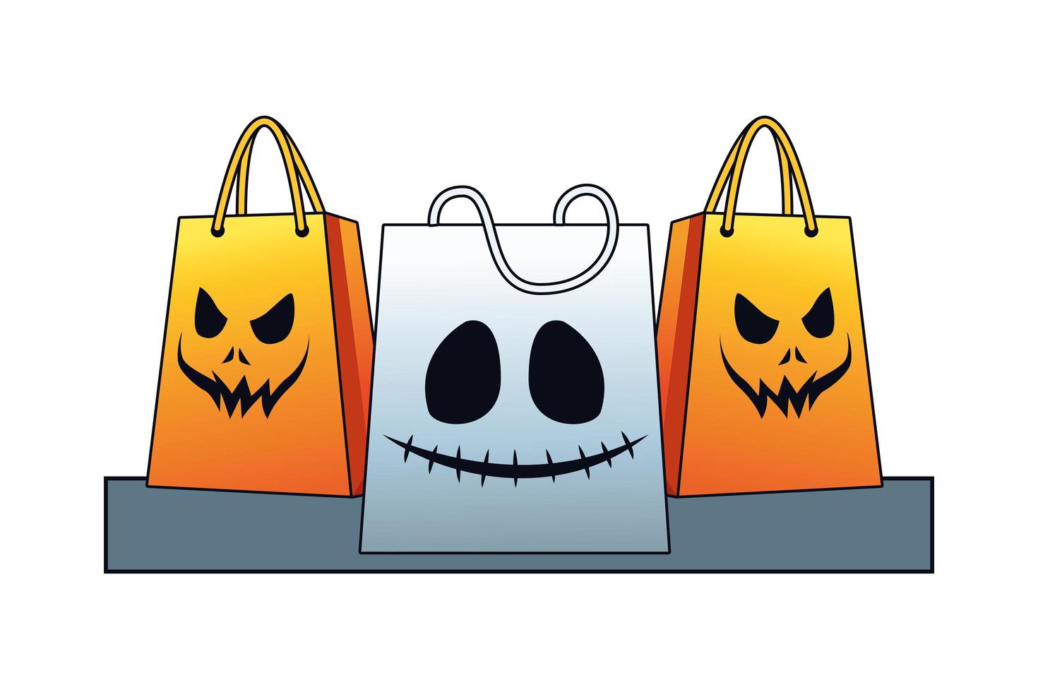 halloween shoppingkassar med läskiga ansikten vektor