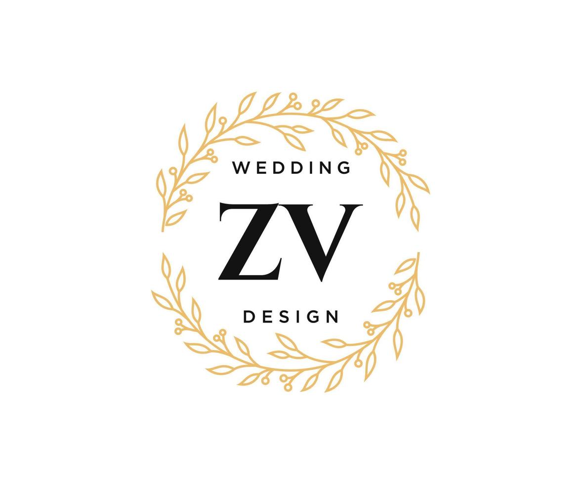 zv initialen brief hochzeitsmonogramm logos sammlung, handgezeichnete moderne minimalistische und florale vorlagen für einladungskarten, save the date, elegante identität für restaurant, boutique, café im vektor