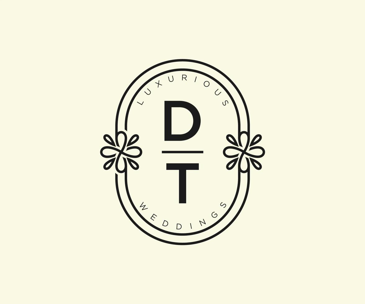 dt initialer brev bröllop monogram logotyper mall, hand dragen modern minimalistisk och blommig mallar för inbjudan kort, spara de datum, elegant identitet. vektor