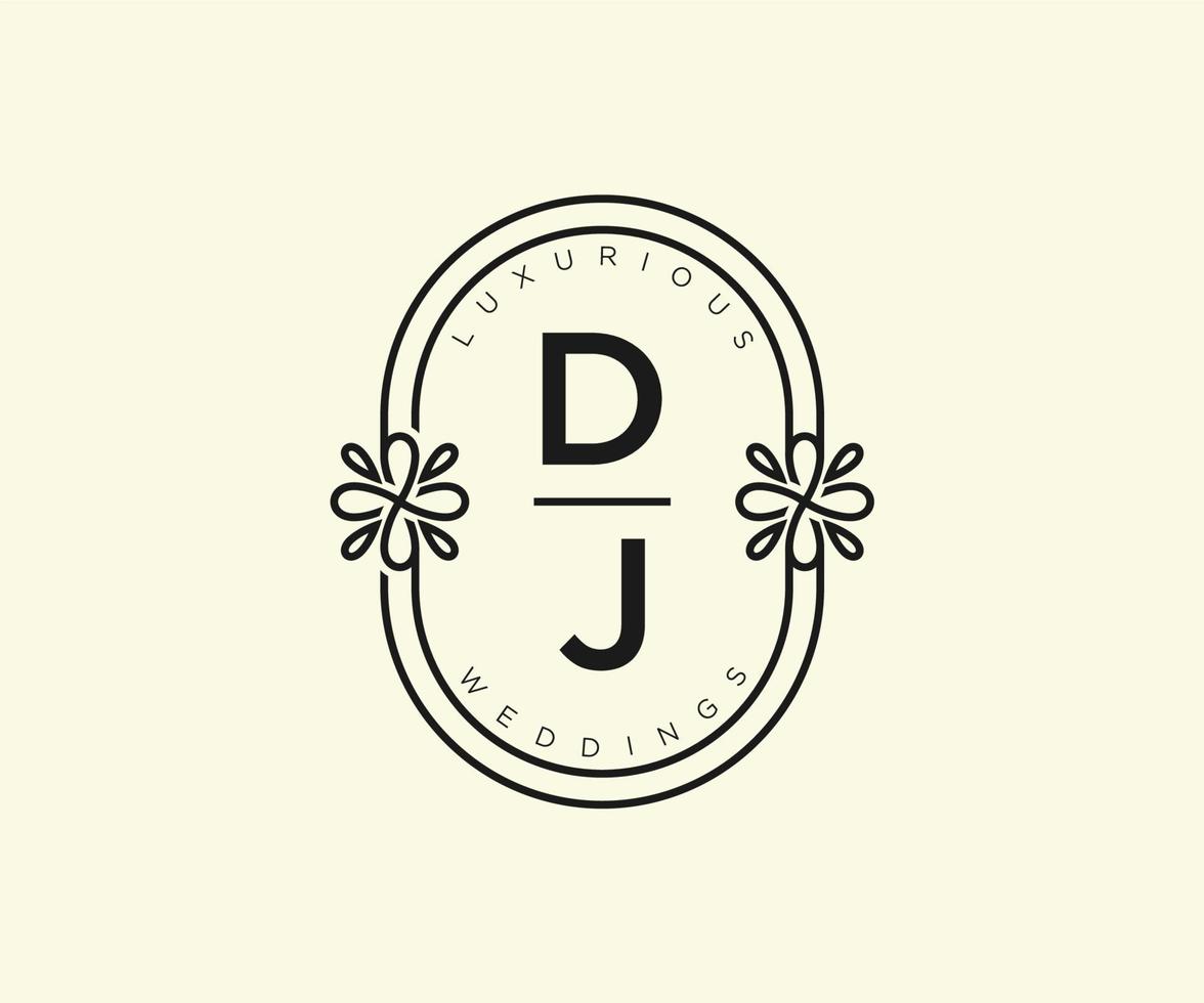 dj initialen brief hochzeit monogramm logos vorlage, handgezeichnete moderne minimalistische und florale vorlagen für einladungskarten, datum speichern, elegante identität. vektor