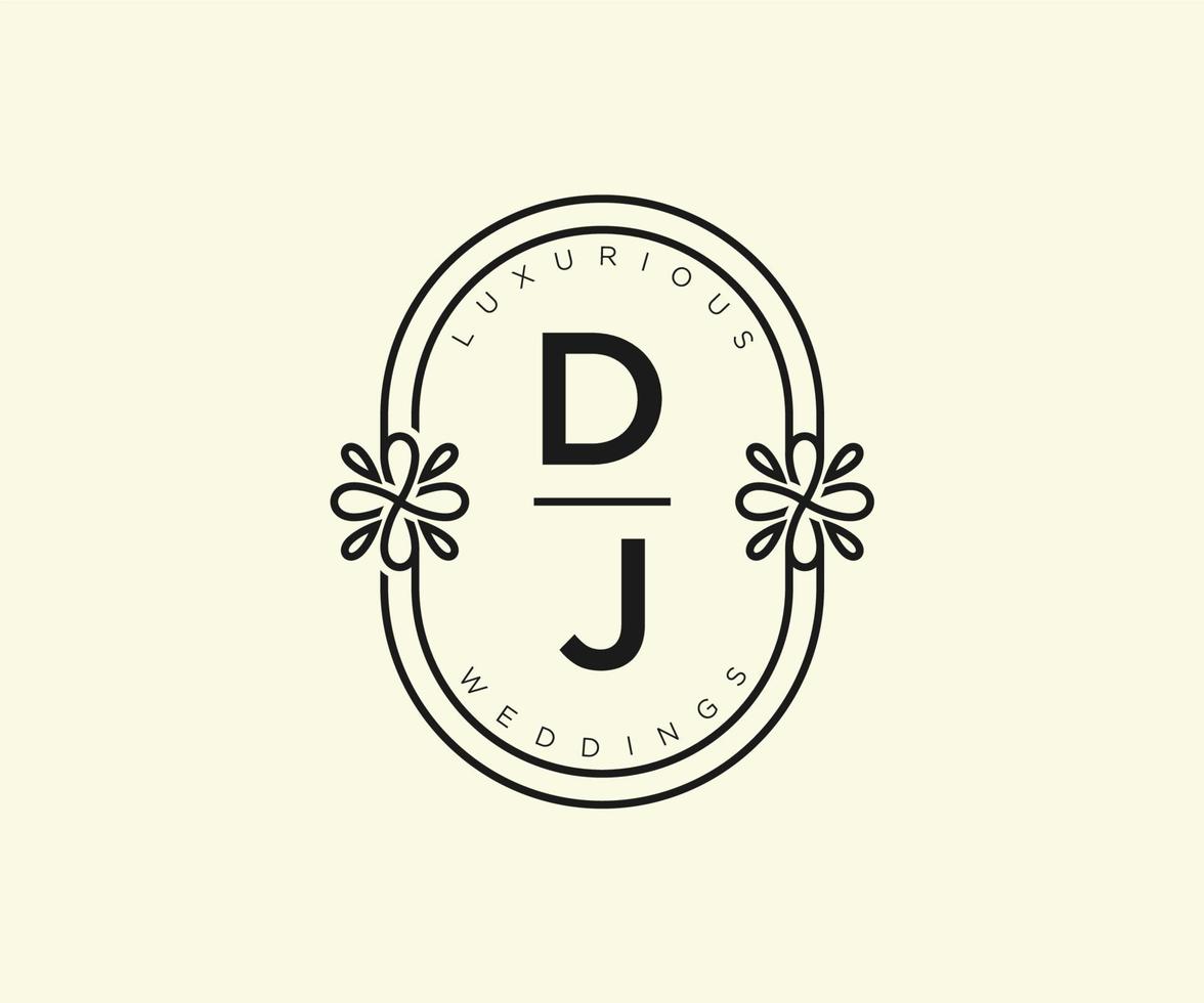 dj initialer brev bröllop monogram logotyper mall, hand dragen modern minimalistisk och blommig mallar för inbjudan kort, spara de datum, elegant identitet. vektor