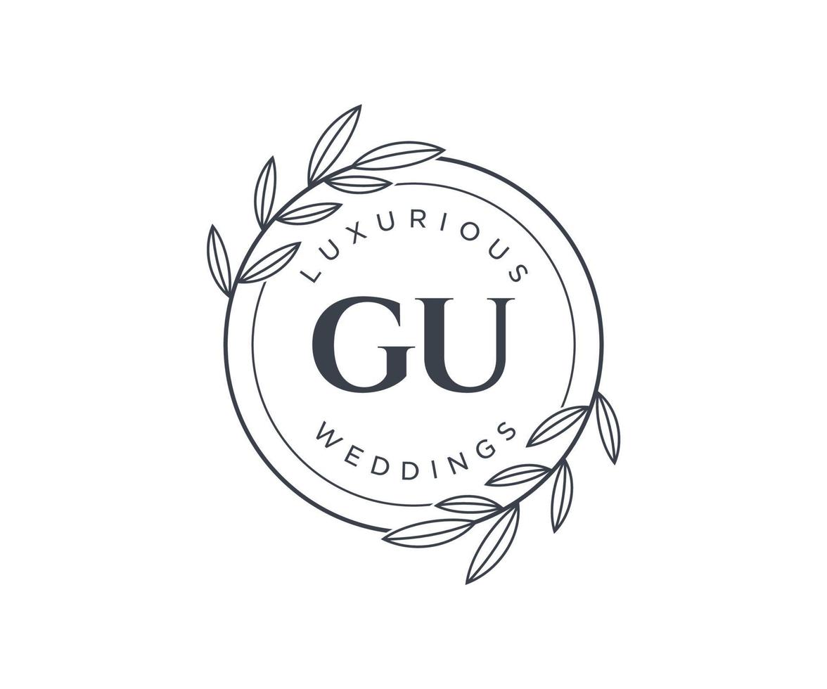 Gu Initialen Brief Hochzeit Monogramm Logos Vorlage, handgezeichnete moderne minimalistische und florale Vorlagen für Einladungskarten, Datum speichern, elegante Identität. vektor