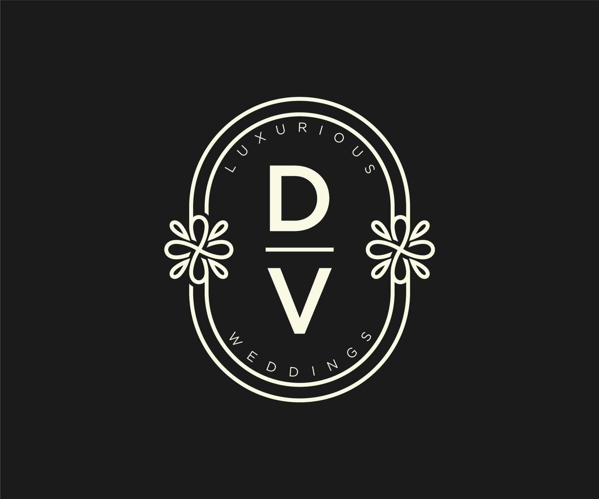 dv initialen brief hochzeit monogramm logos vorlage, handgezeichnete moderne minimalistische und florale vorlagen für einladungskarten, datum speichern, elegante identität. vektor