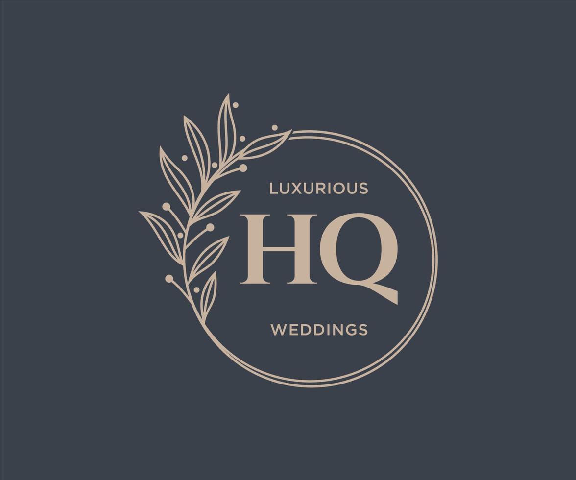 hq initialen brief hochzeitsmonogramm logos vorlage, handgezeichnete moderne minimalistische und florale vorlagen für einladungskarten, datum speichern, elegante identität. vektor