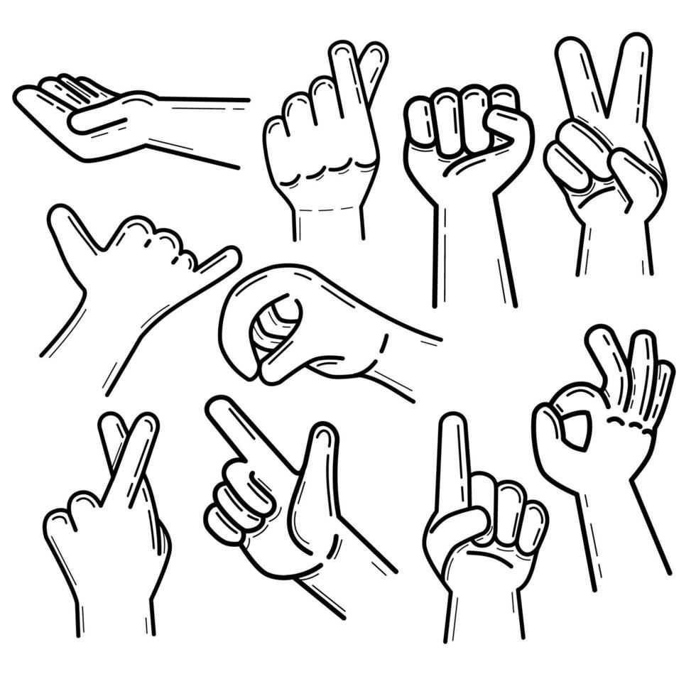 ritad för hand klotter linjekonst översikt linje hand gest olika symbol kreativ tecken vektor