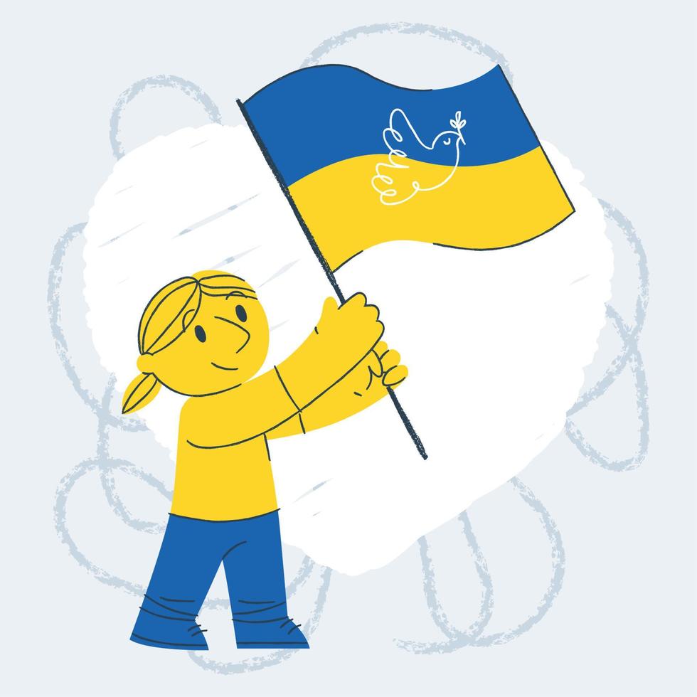 süß Mädchen Karikatur halten ein Flagge von Ukraine Hilfe Ukraine konzeptionelle Vektor