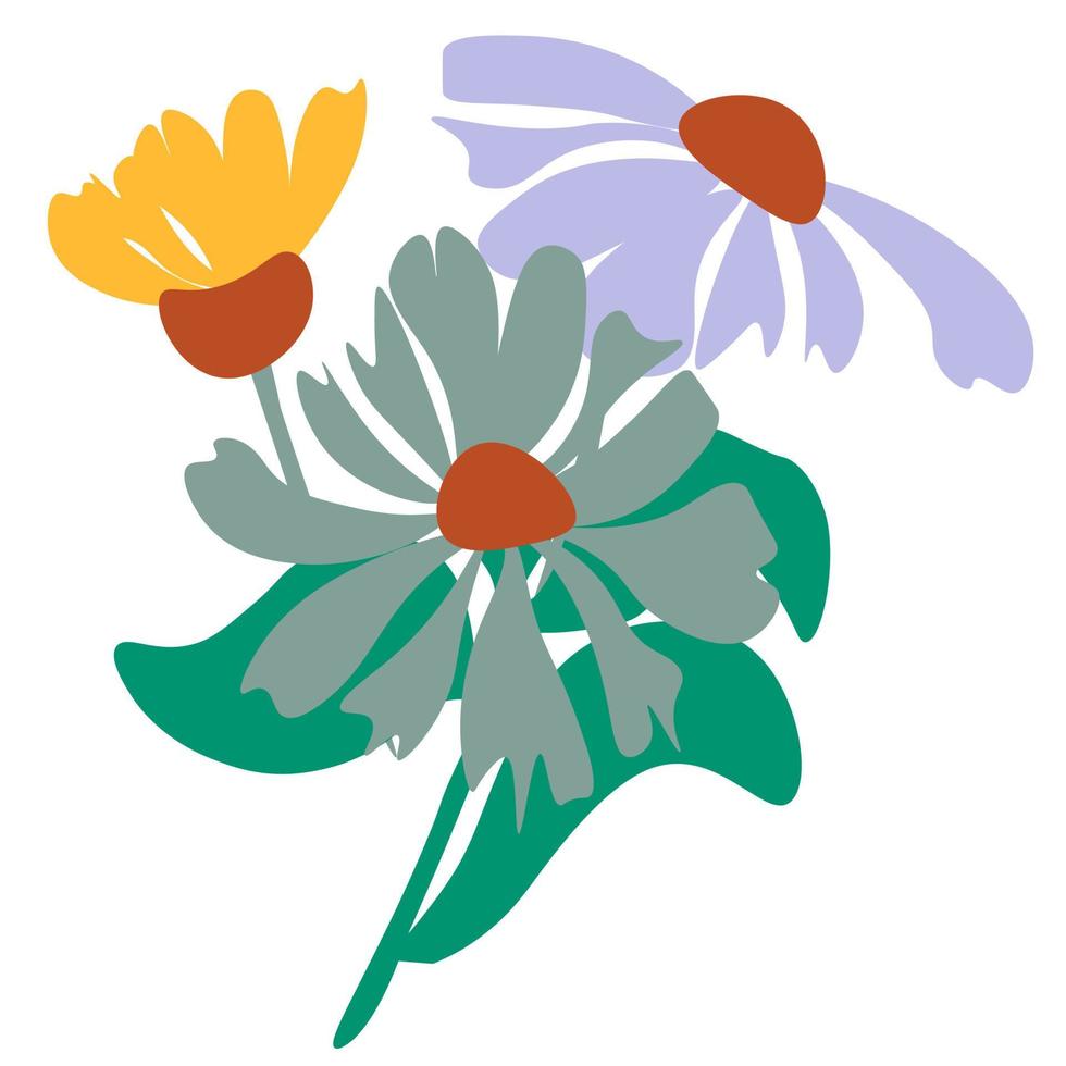 retro 70er Jahre 80er Jahre 90er Jahre botanisch design.floral Illustration Gänseblümchen Frühling Zeit Blumen Dekoration Vektor Pflanze.