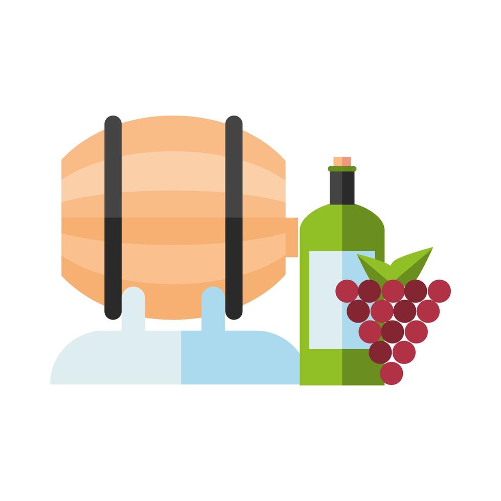 Weinfass mit Flasche und Trauben vektor
