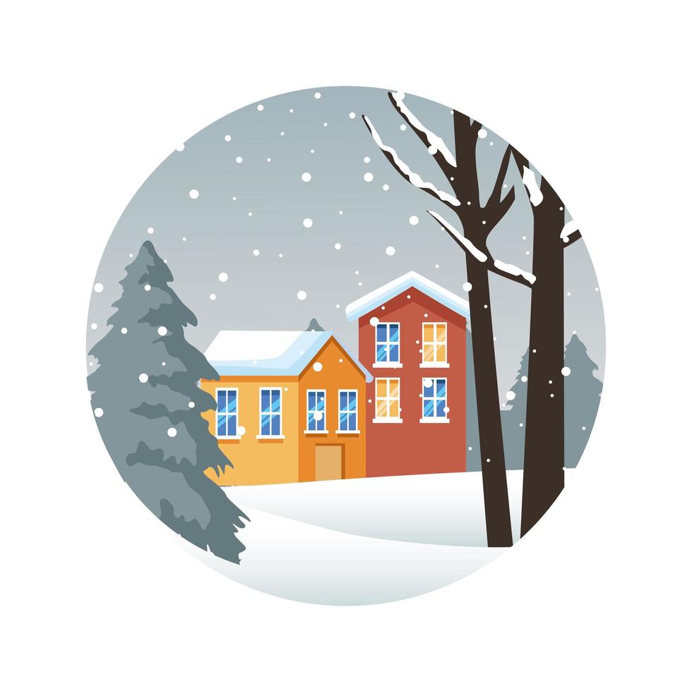 Frohe Weihnachtskarte mit Nachbarschafts-Schneelandschaftsszene vektor