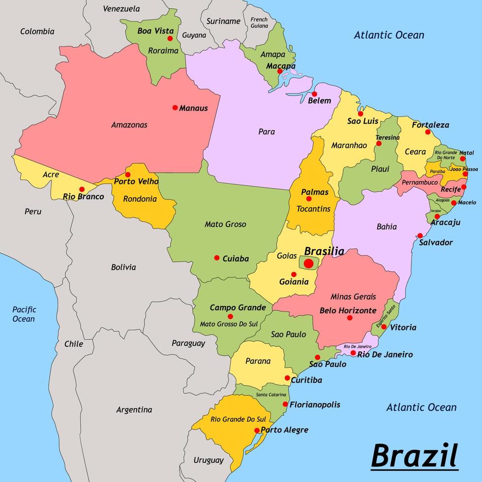 Brasilien Karta med omgivande gräns vektor