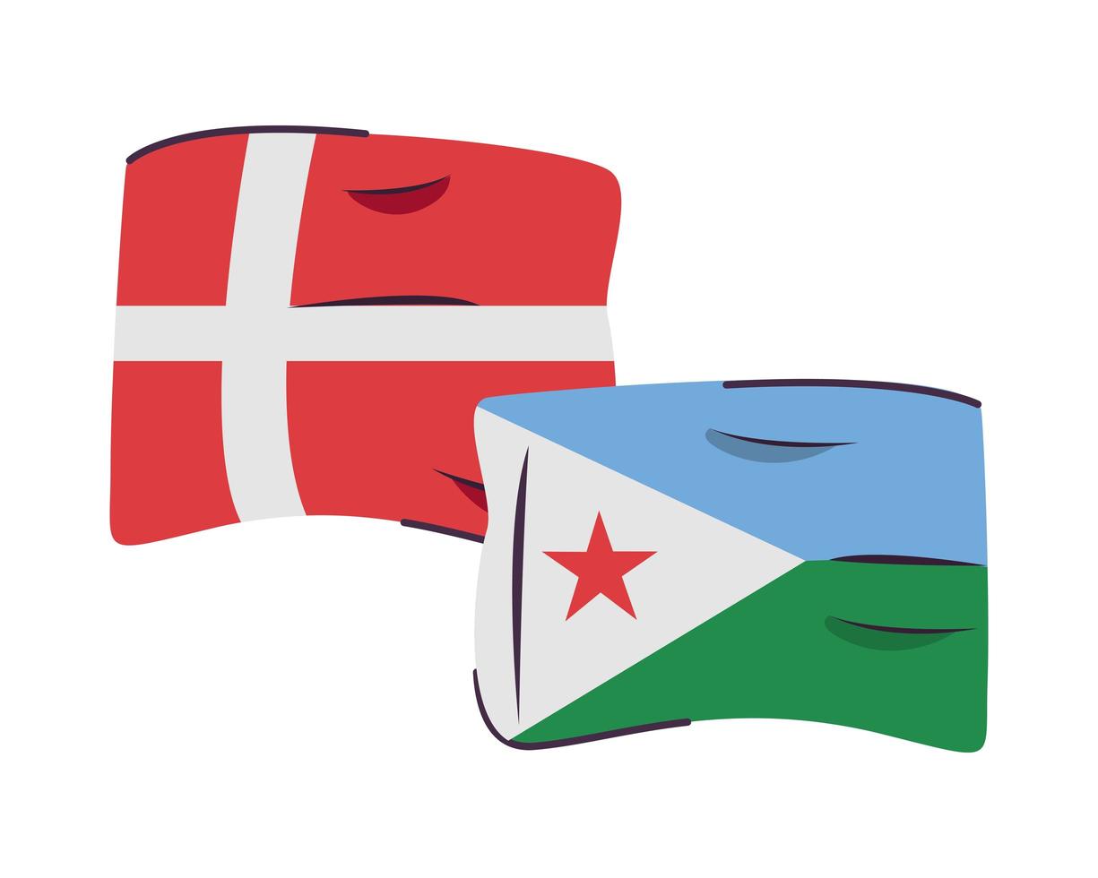 Djibouti och Danmark flaggor isolerade ikon vektor