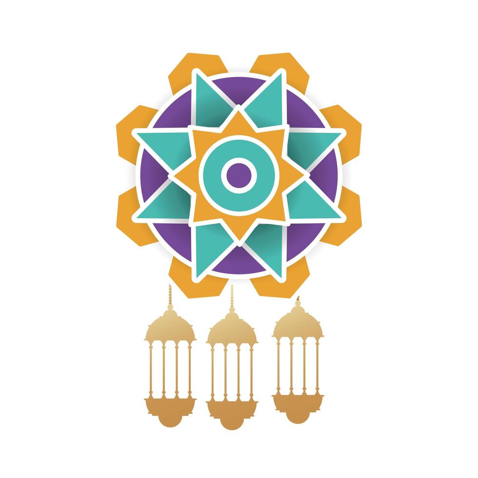 Ramadan Kareem goldene Laternen hängen im Mandala vektor