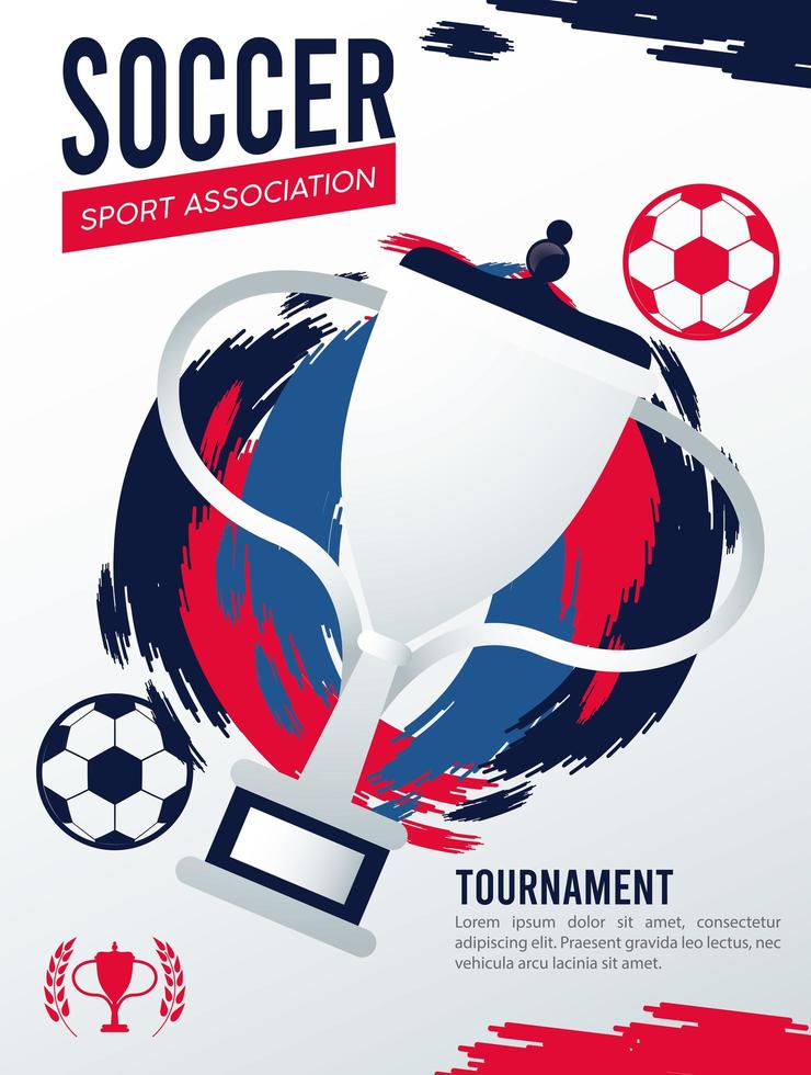 fotbollliga sport affisch med bollar och trofé cup vektor