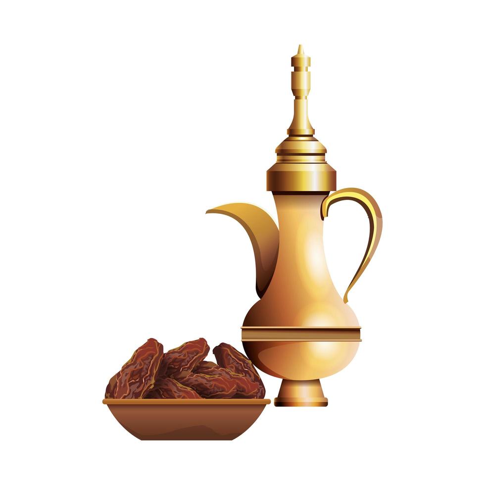 Ramadan Kareem Gericht mit Essen und goldener Teekanne vektor