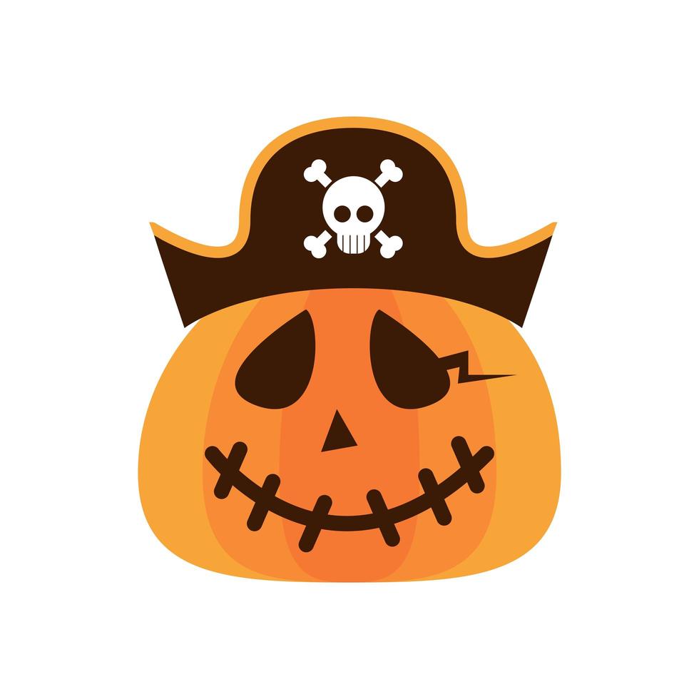 Halloween-Kürbis mit flacher Stilikone des Piratenhutes vektor