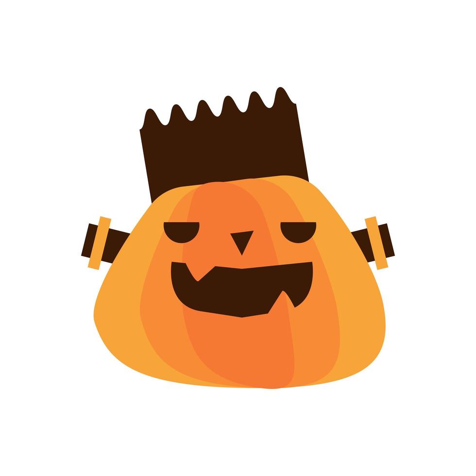 Halloween Kürbis mit Frankenstein Gesicht flache Stilikone vektor